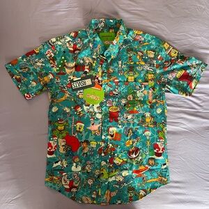 RSVLTS Nickelodeon 90’s Mash Up Short Sleeve Button Down Men's Small Shirt NWT